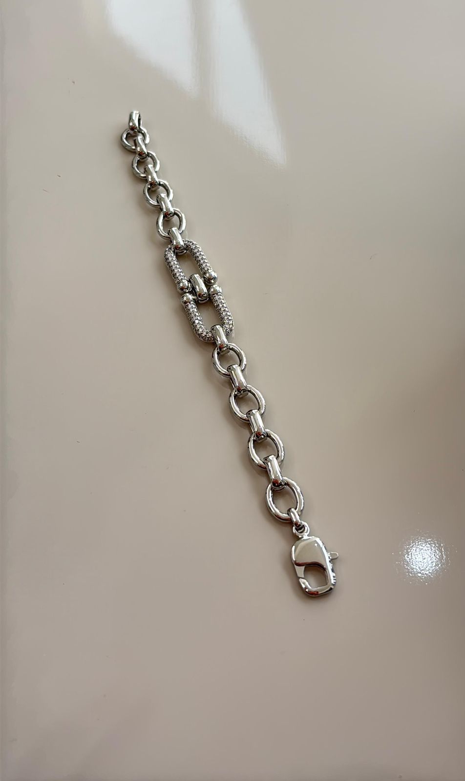 pulseira inspiração tiffany elos cravejados em prata