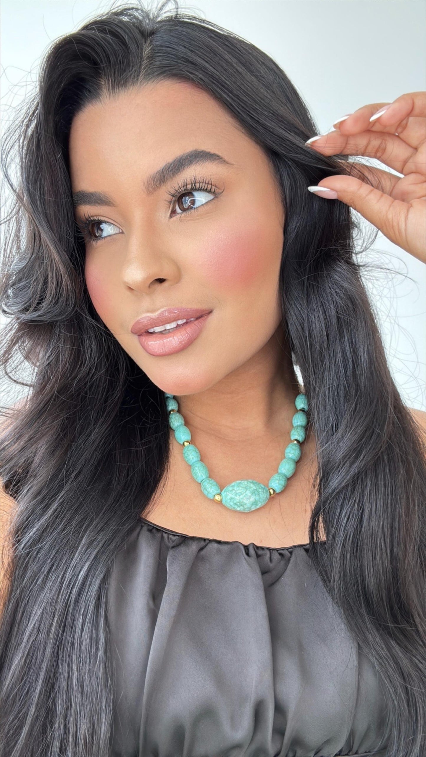 colar pedraria azul boho azul celeste