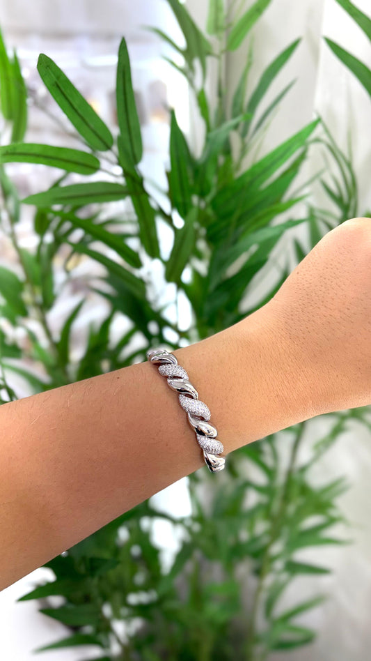 bracelete dourado e prata com strass