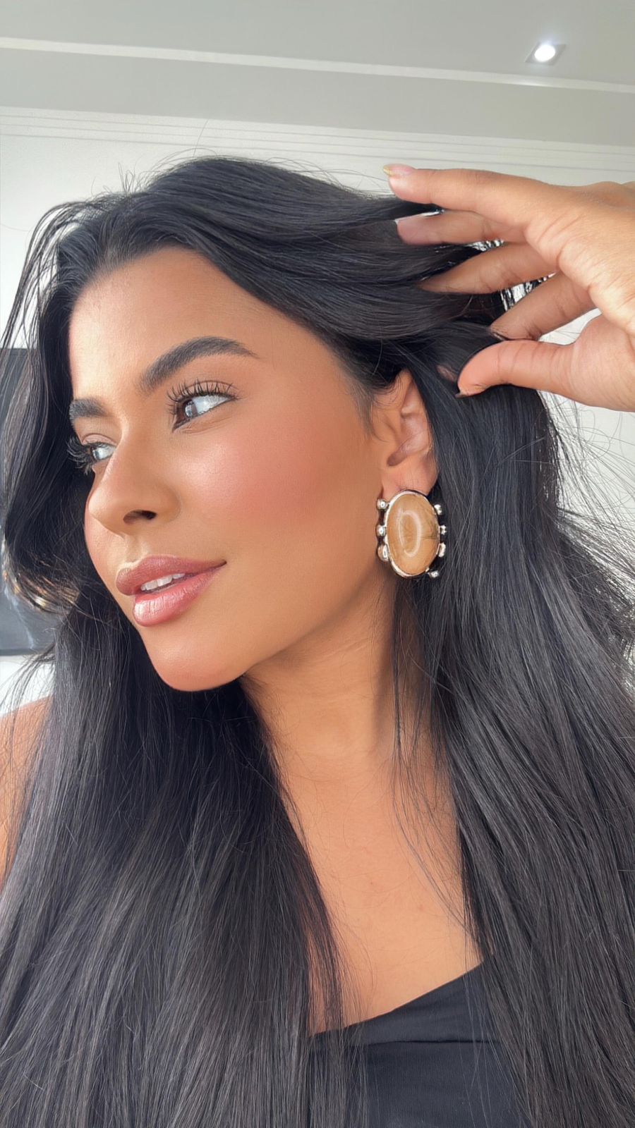 brinco inspiração zara marrom com prata