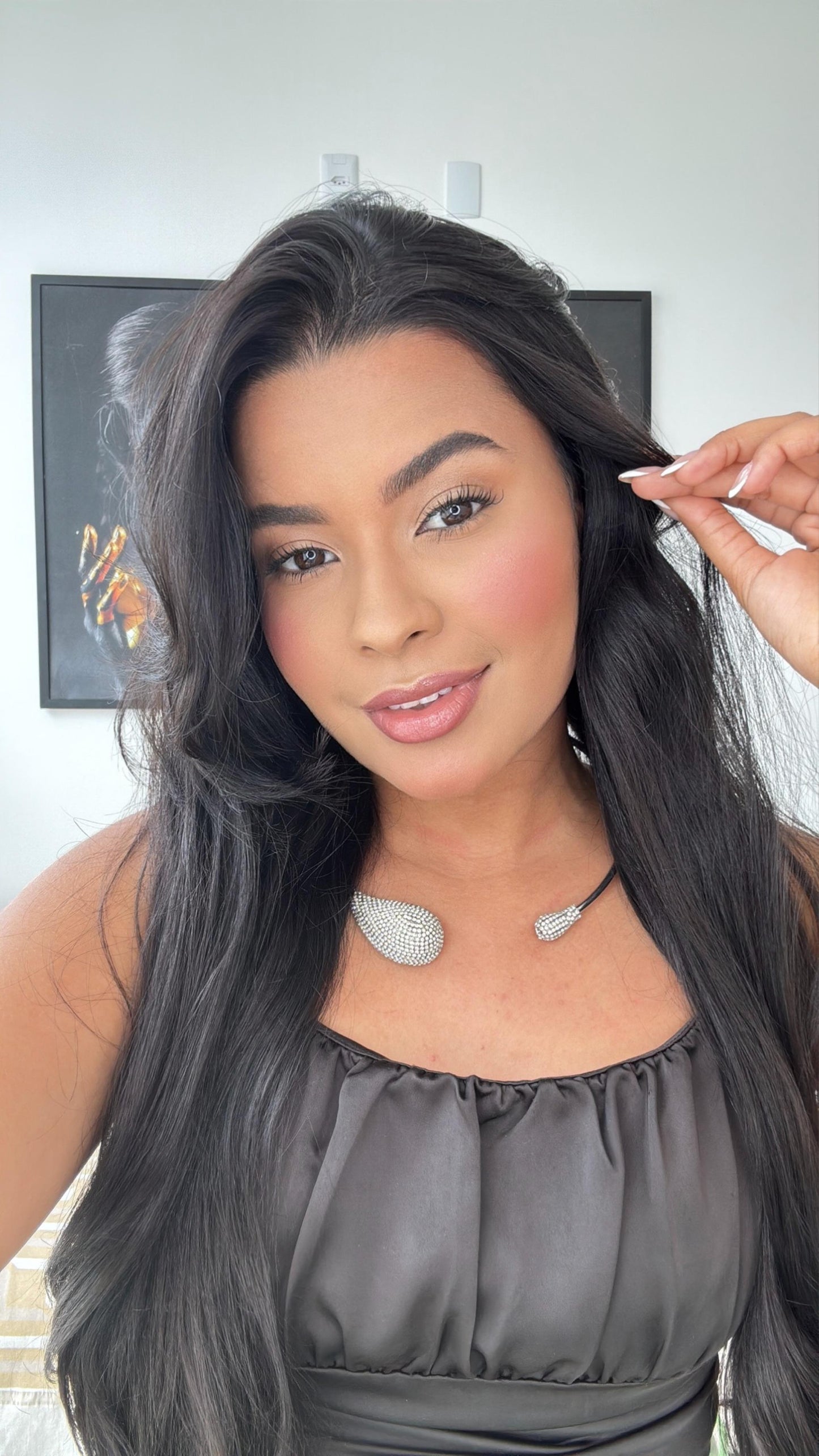 colar choker prata cravejado nas pontas prata