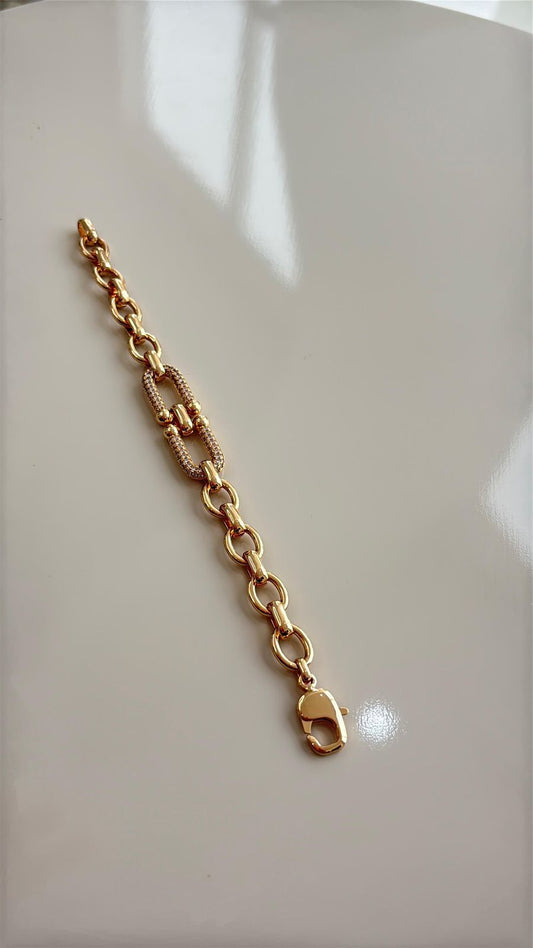 pulseira inspiração tiffany elos cravejados em dourado