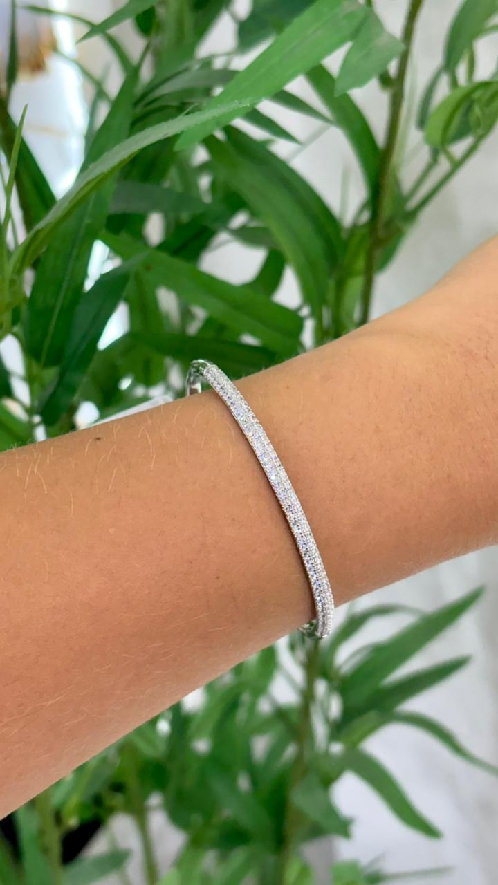 bracelete minimalista prata cravejado