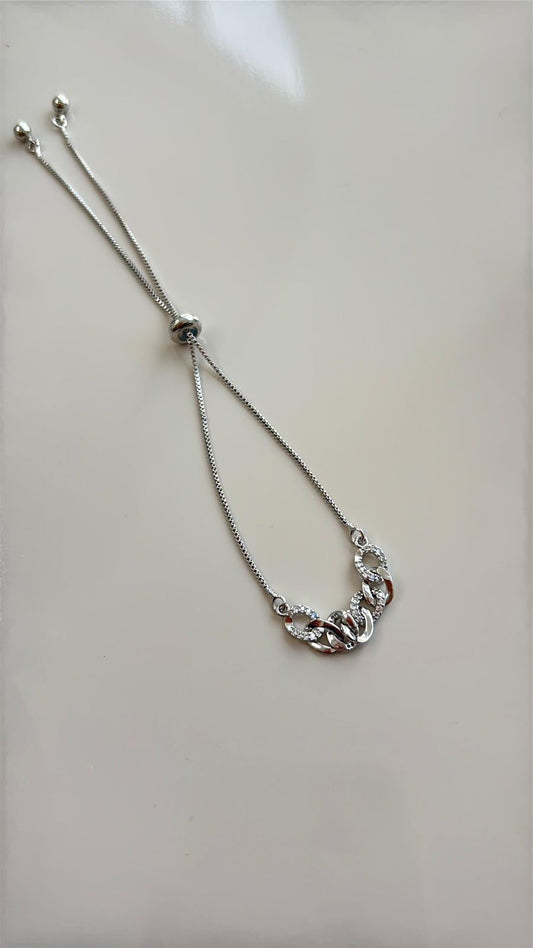 pulseira estilo bolo tie prata com elos brilhosos