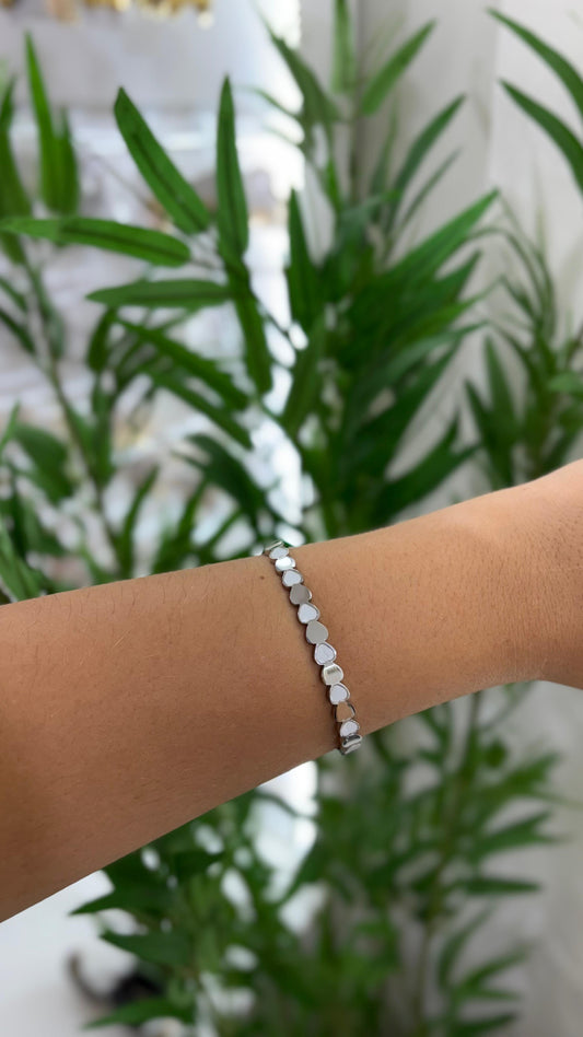 bracelete coração branco e prata aço inoxidável