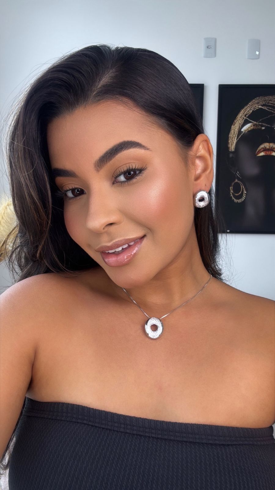 conjunto colar e brinco com pingente orgânico prata com detalhe em strass