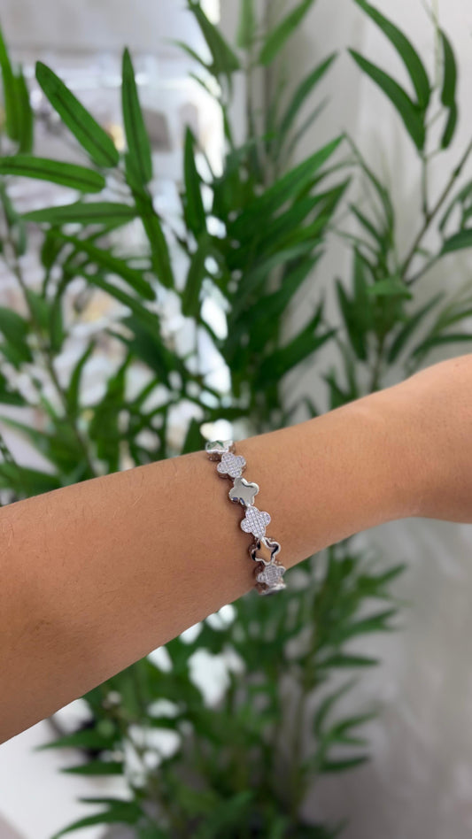 bracelete prata inspiração trevo grande aço inoxidável