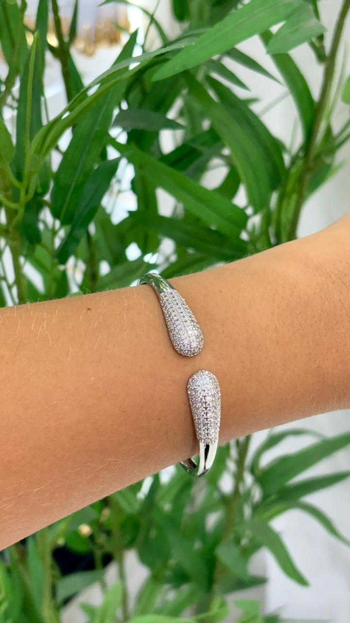 bracelete prata gotas cravejado