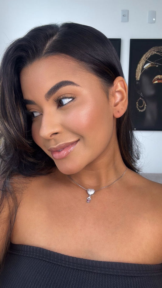 colar prata com coração cravejado filha