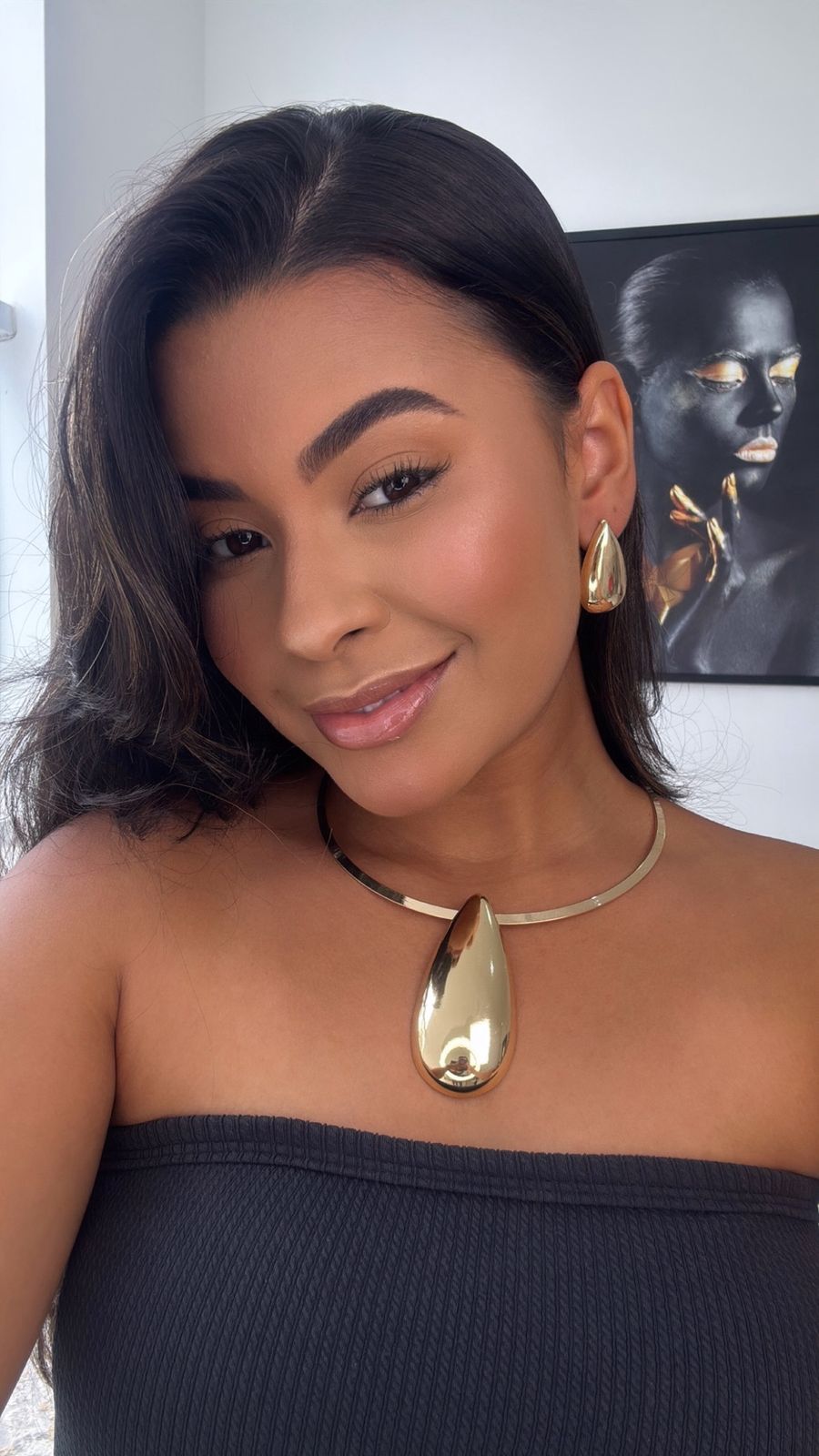 conjunto colar e brinco maxi gota dourado