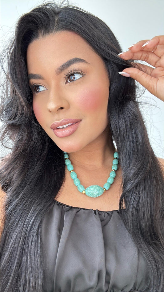 colar pedraria azul boho azul celeste