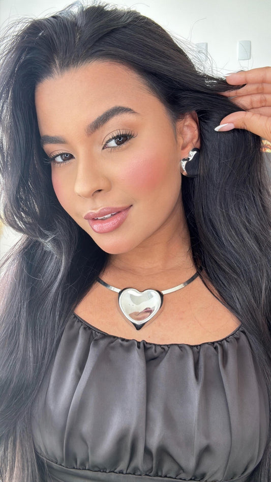 colar choker aro com coração prata