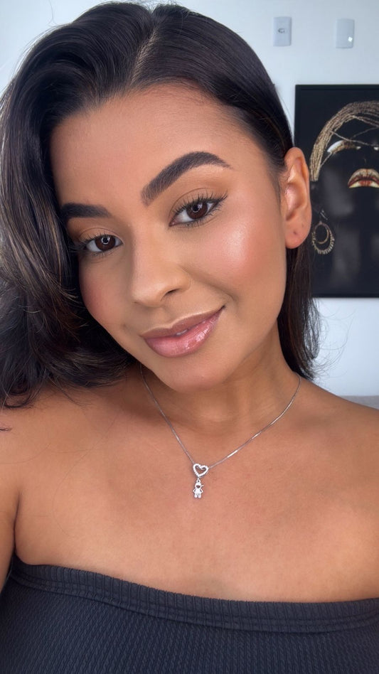 colar prata coração vasado com filho