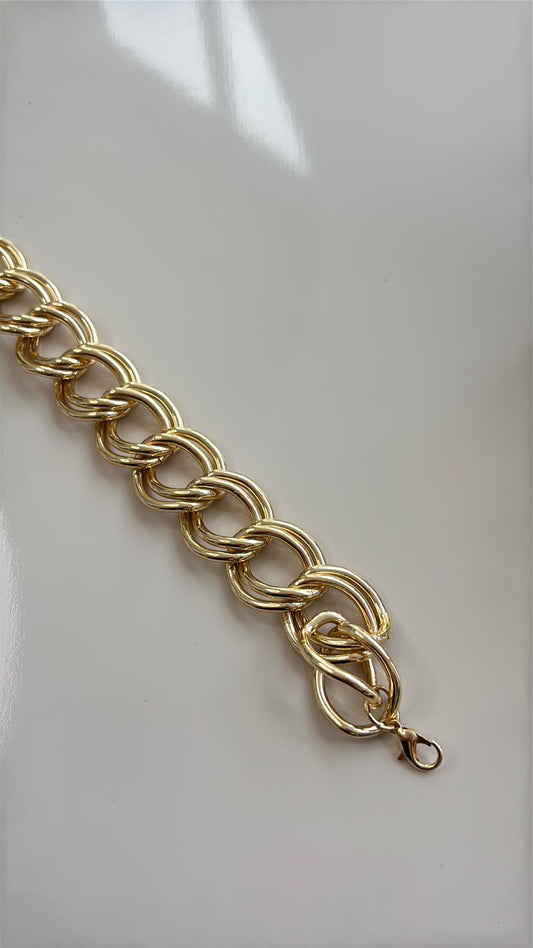 pulseira feminina elo português duplo dourada