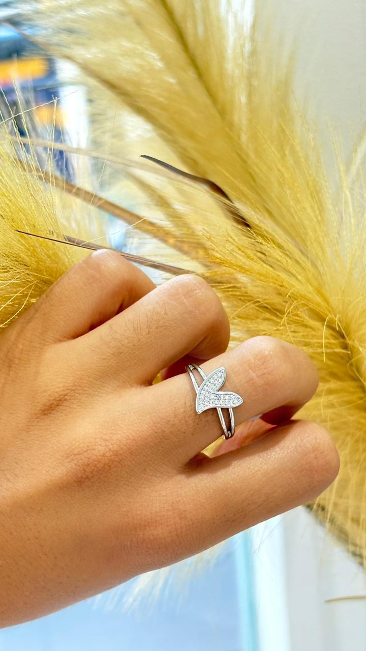 anel prata  fio duplo coração cravejado