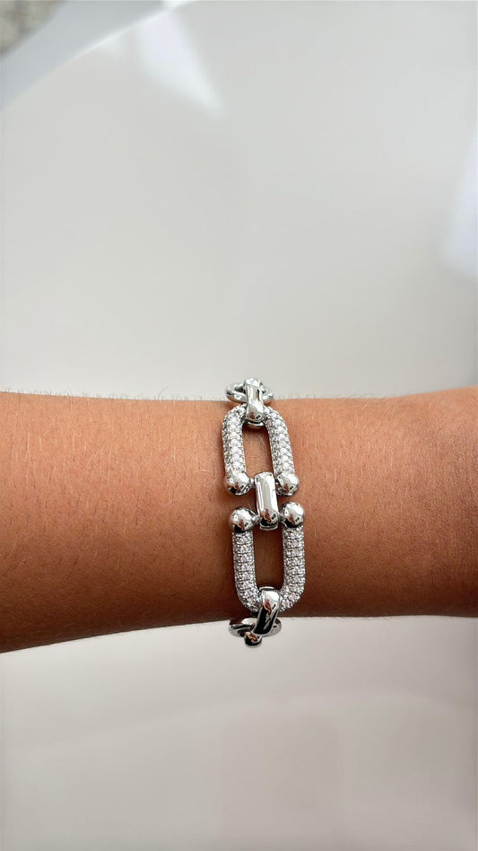 pulseira inspiração tiffany elos cravejados em prata
