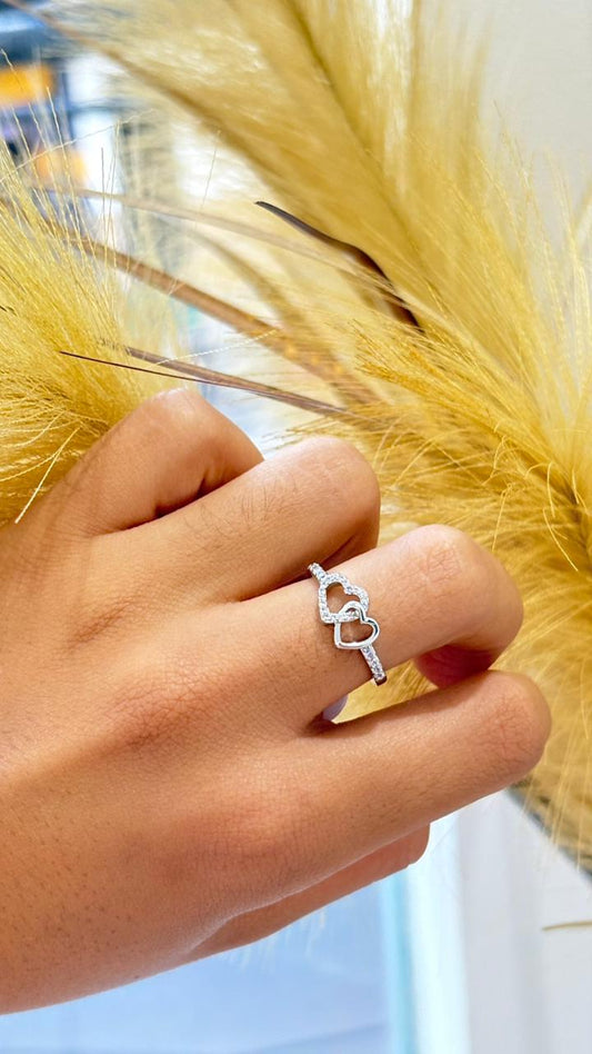 anel prata elos de coração