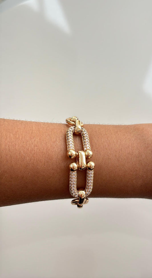 pulseira inspiração tiffany elos cravejados em deourado
