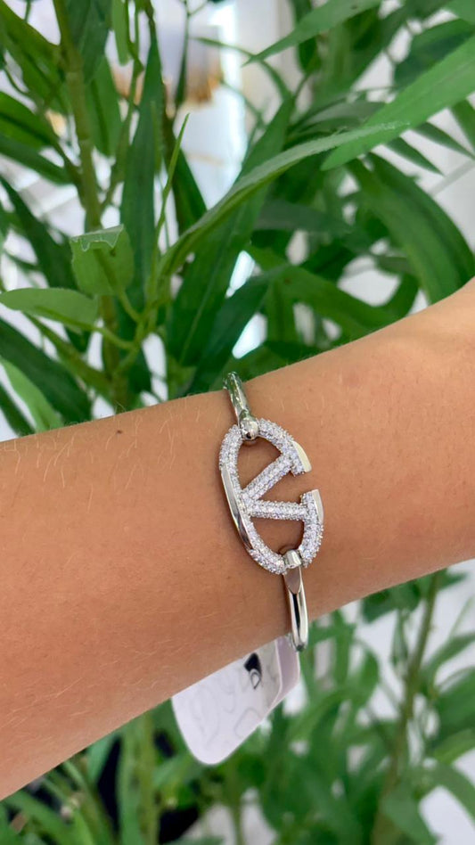 bracelete inspiração valentino prata cravejado