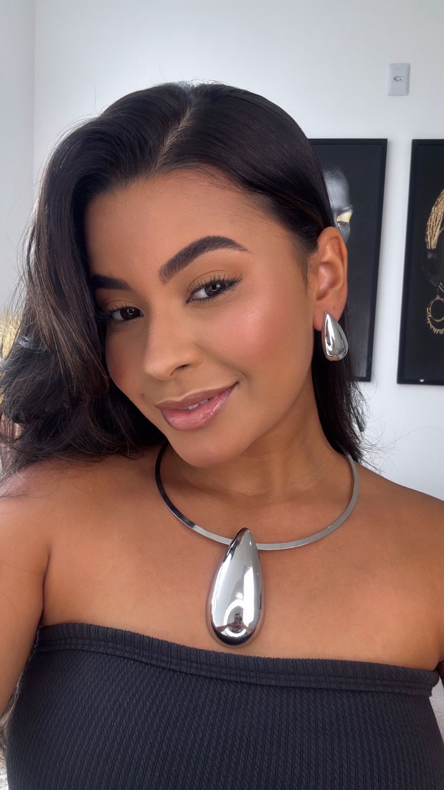 conjunto colar e brinco maxi gota prata