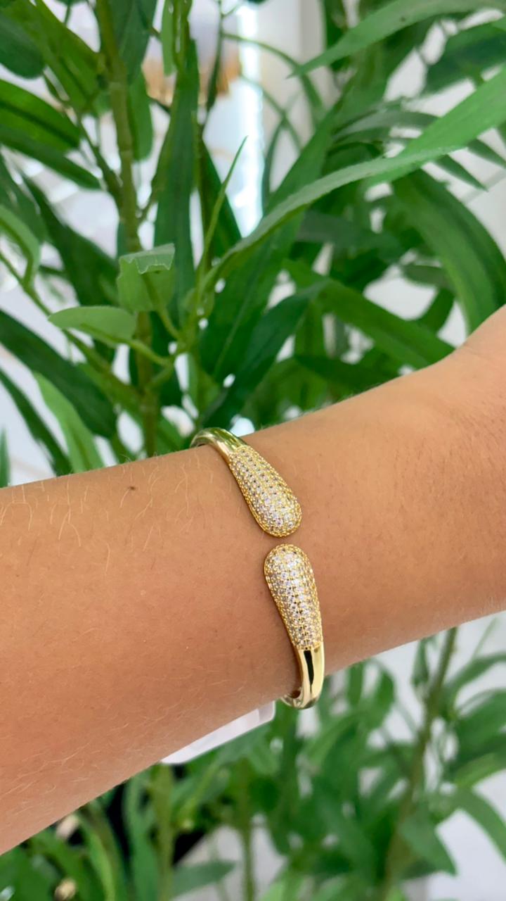 bracelete dourado gotas cravejado