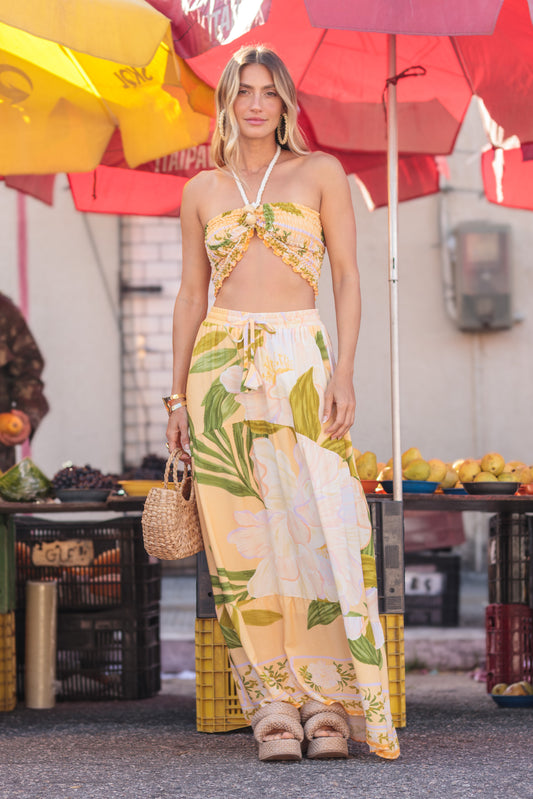 CONJUNTO {Saia Gipsy + Top Faixa Lastex com Cordão} Merengue