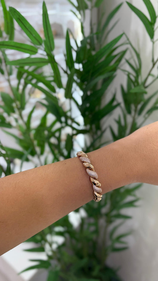 bracelete dourado e prata com strass