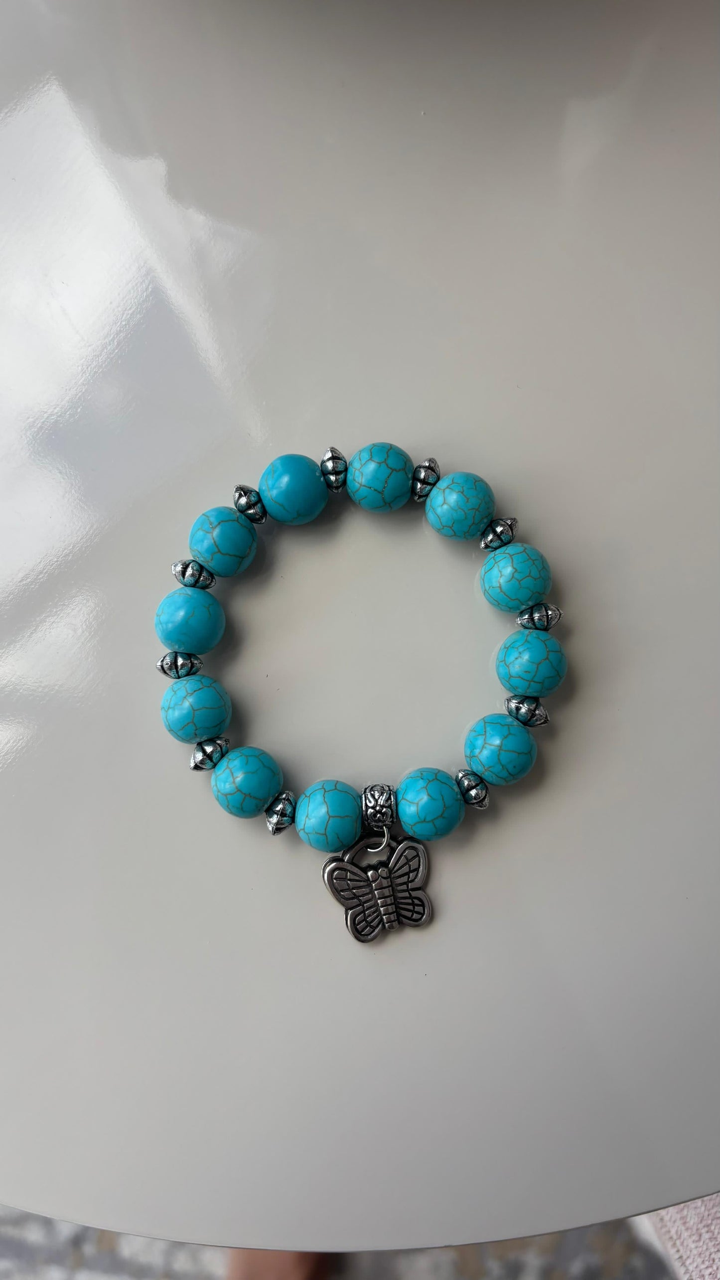 pulseira estilo boho azul com prata envelhecida