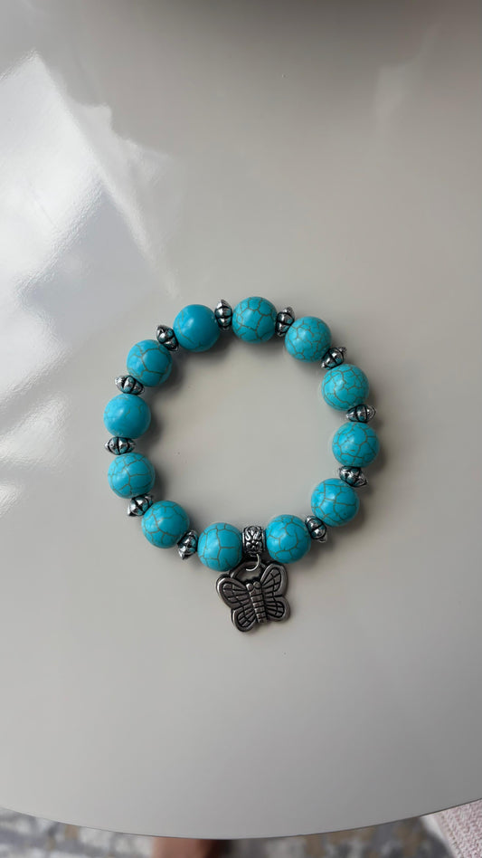 pulseira estilo boho azul com prata envelhecida