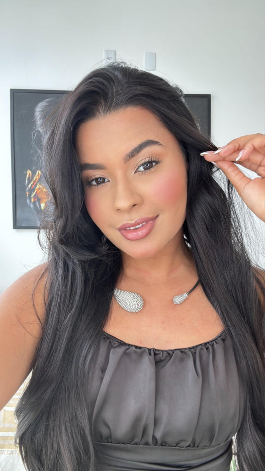 colar choker prata cravejado nas pontas prata