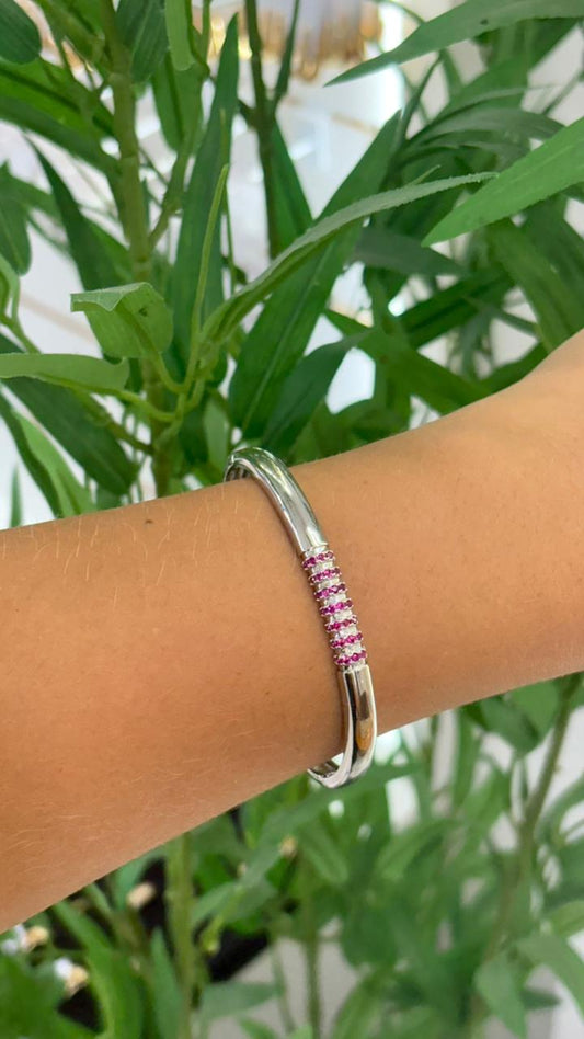 BRACELETE PRATA COM PEDRARIA VERDE ROSA