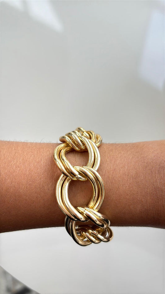 pulseira feminina elo português duplo dourada