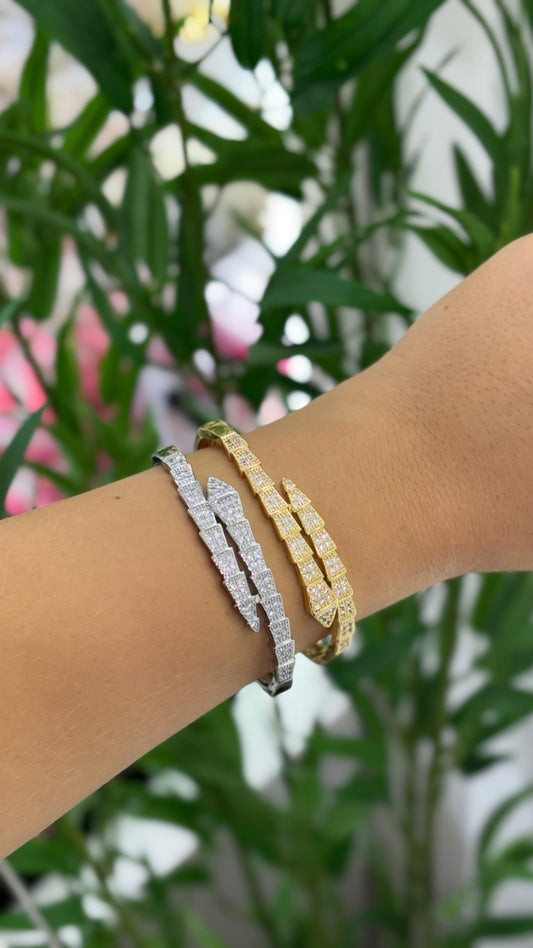 bracelete osso de cobra de zircônia prata