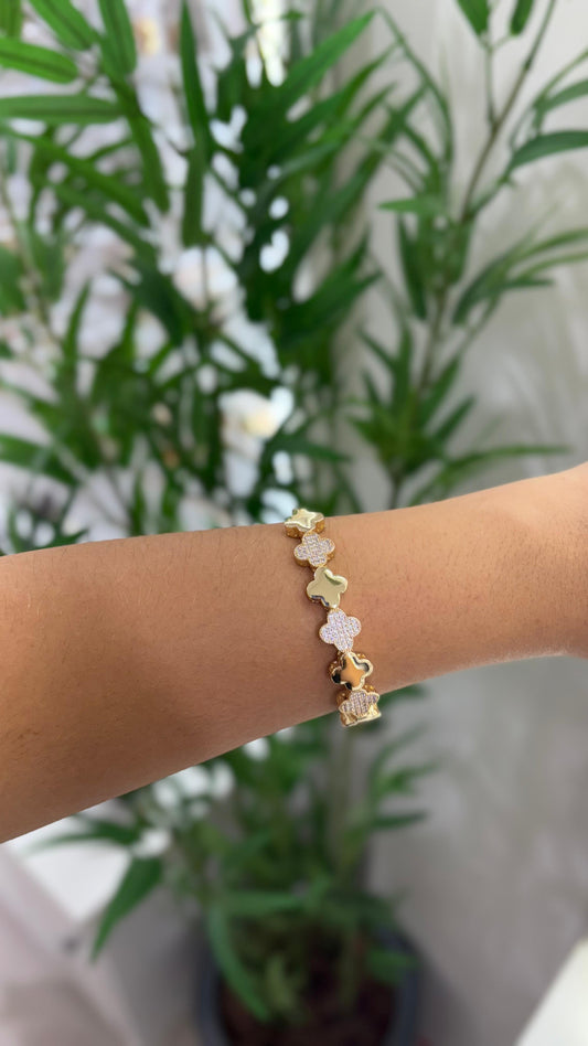 bracelete dourado inspiração trevo grande aço inoxidável