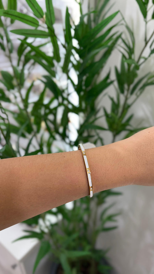 bracelete dourado com branco aço inoxidável