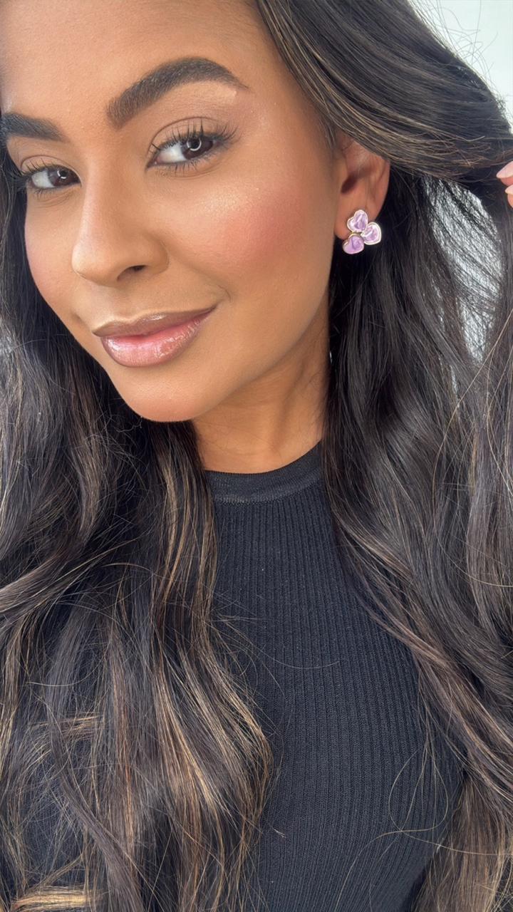 brinco três corações roxo